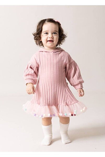 Minidefs فستان بناتي من القطن بنسبة بغطاء رأس% من القطن مع فيونكة كاندي بوم بوم