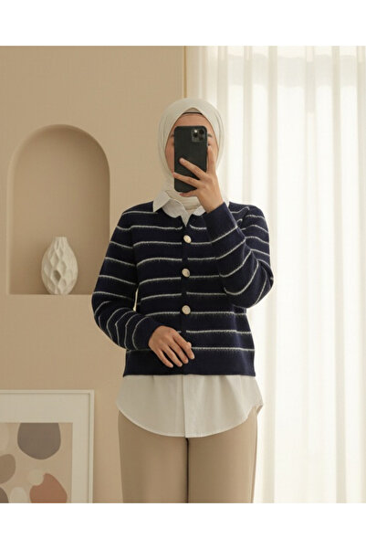 Modamorfo Cardigan tricotat cu detaliu de cămașă cu nasturi -Laci