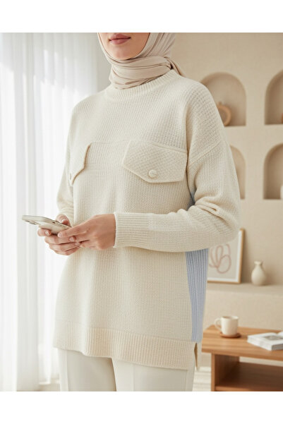 Modamorfo Women's Front Pocketed Back Poplin Striped Fabric -24S-31888Blz