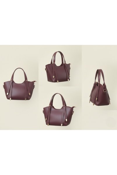 SEVMİNE Burgundy Mini Stylish Women's Hand and Shoulder Bag |   Gold Detailed |   27X26X5 cm
