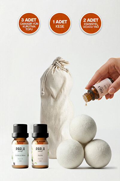 Parla Concept Çamaşır Yün Kurutma Topu ve Koku Seti - Kurutma Makinesi İçin - 3 Adet Top ve 2 Adet Koku - XL