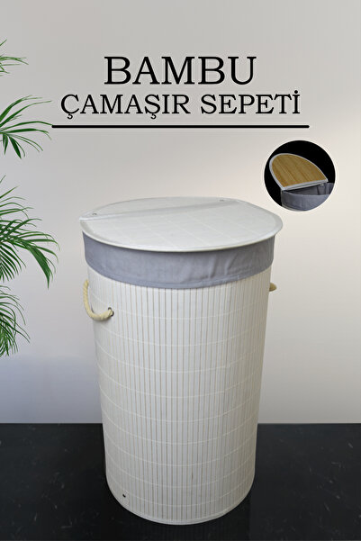 naturelove Bambu Katlanabilir Çamaşır Sepeti - Yuvarlak Banyo Kirli Sepeti Ço...