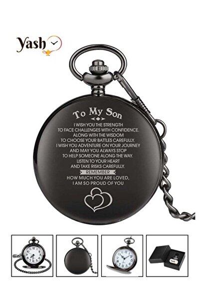 Yash Vintage Pocket Watch for Son – Quartz Black with Chain & Classic Packaging