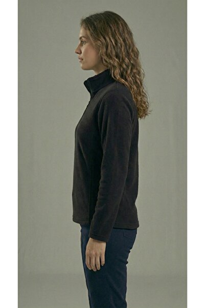 BESKAR Γυναικείο μαύρο φούτερ με μισό φερμουάρ ψηλός λαιμός Winter Thermal Fleece