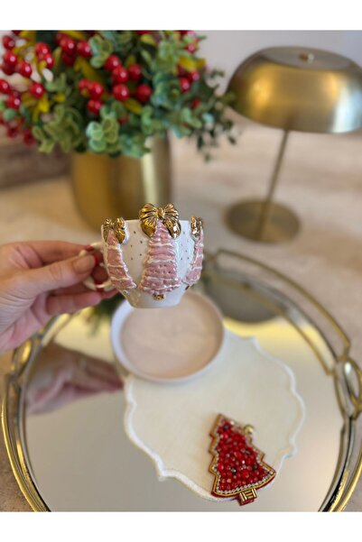 NL ATÖLYE 24 Ayar Altın Detaylı, HAPPY NEW YEAR PİNK, %100 El Yapımı Seramik ...