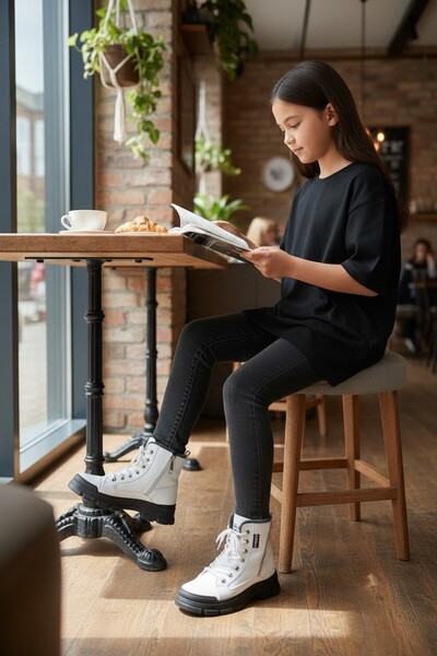 VeliKundura Conpax 5428 White-Smoked Children's Zippered & Lace-Up Boots