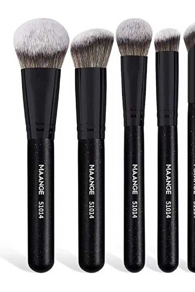 Generic Professional 5-Piece Makeup Brush Set - Black Synthetic Bristles, Waterproof, 4.9 cm