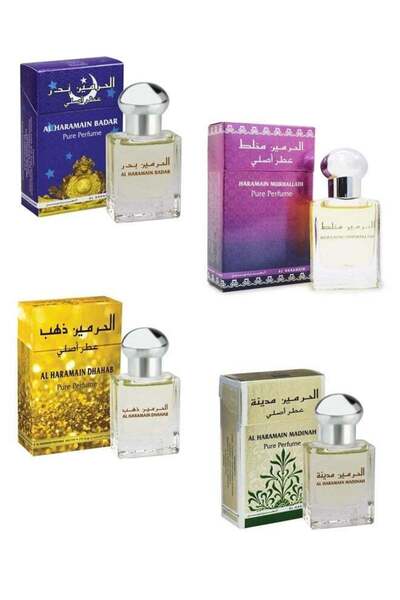 Al Haramain مجموعة من 4 زيوت عطرية نقية بدر ذهب مخلط المدينة المنورة 15 مل - ...