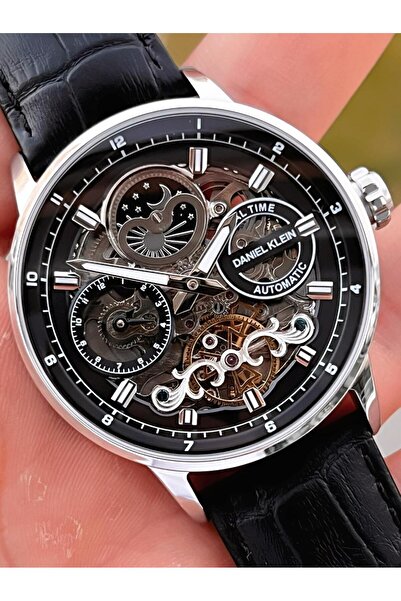 Daniel Klein Automatic Men's Wristwatch 30 Meters Water Resistant Leather Band + Bracelet Gift Vs.Blk