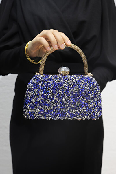 ROZA CANTA Geantă clutch pentru rochie de seară Sax Blue Stone pentru femei