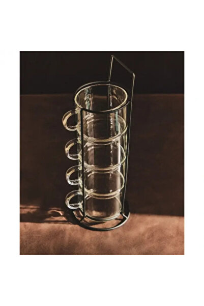 Eco Lounge 4’lü Isıya Dayanıklı Cam Kupa Seti – Metal Standlı, Şık Tasarım, İ...