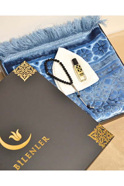 Bilenler Prayer Rug, Skullcap, Prayer Beads Essence Gift Set for Men – Jacquard Woven Prayer Rug, Prayer Beads, Skullcap Essence