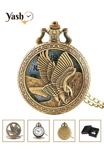 Yash Eagle Pattern White Dial Retro Quartz Pocket Watch