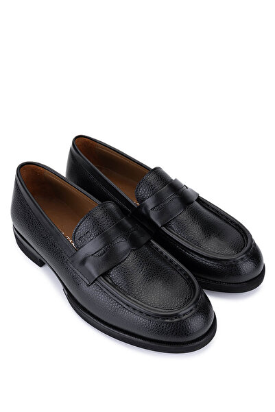 Tamer Tanca Men's Genuine Leather Black Loafer Shoes