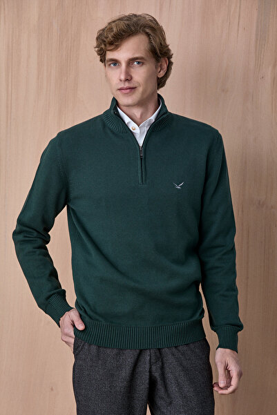 SMILE Advent Troyar Dark Green 100% Cotton Zippered Knitwear