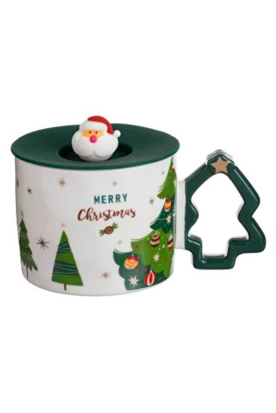 Housevetta Christmas mug with fir-tree handle and silicone lid with Santa Cla...