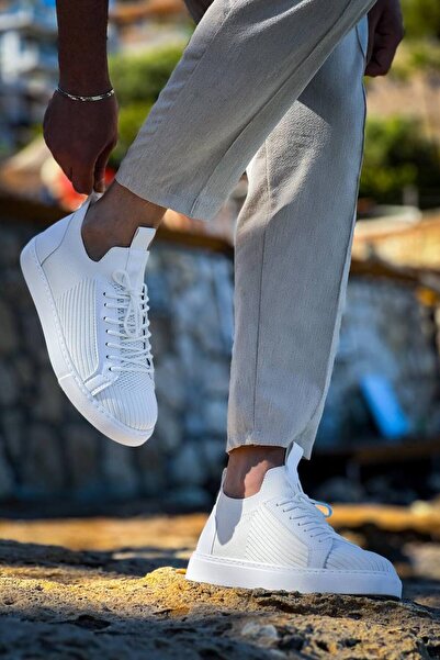 Lucy Shoes Yg-112 Men's Lace-Up Casual Knit Sneaker Shoes Cbt - White