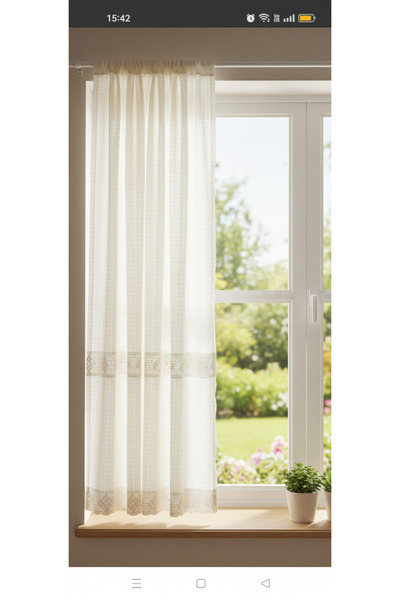PAZARSEN Buldan İşi Monika Curtain with Interlaced and Tipped Lace, 100% Cotton Authentic Sunshade Curtain