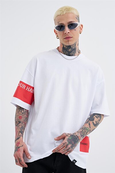 Machinist Men's Oversized Freedom Printed T-Shirt White