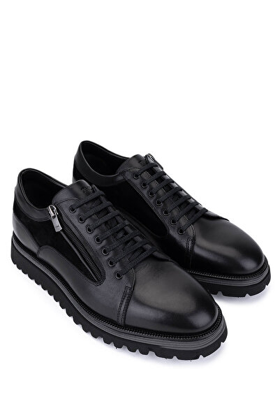 Tamer Tanca Men's Genuine Leather Black Casual Shoes
