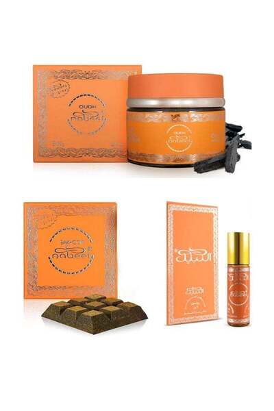 Nabeel مجموعة كومبو من 3 قطع رول أون 6 مل بخور 40 جرام عود 60 جرام