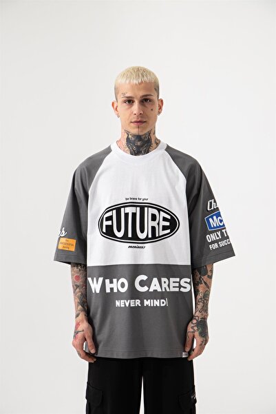 Machinist Men's Future Printed Cotton Oversized T-Shirt White-Smoke