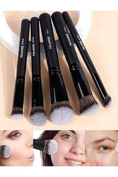 Generic Professional 5-Piece Makeup Brush Set - Black Synthetic Bristles, Waterproof, 4.9 cm