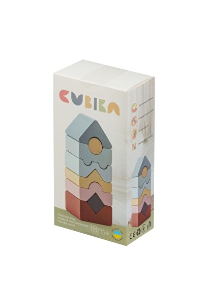 CUBIKA Cubika Wooden Toy, 8-Piece Tower Construction Set - Pastel