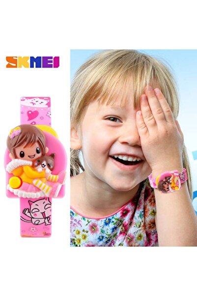 Skmei ساعة يد رقمية لطيفة ومبتكرة باللون الوردي للفتيات