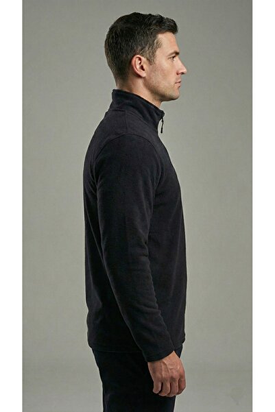 BESKAR Ανδρικό μαύρο φούτερ με μισό φερμουάρ ψηλός λαιμός Winter Thermal Fleece