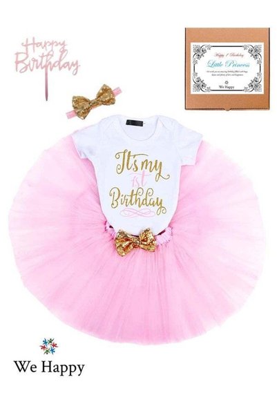 WE HAPPY Its My 1st Birthday Costume - 4 Piece Princess Tutu Set for Baby Girl