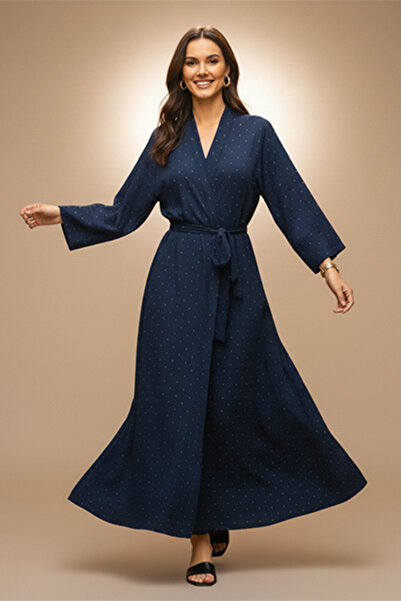 dorbe glitter dot pattern open kimono-style belted long kimono cardigan for women