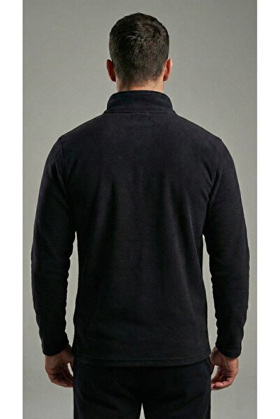 BESKAR Ανδρικό μαύρο φούτερ με μισό φερμουάρ ψηλός λαιμός Winter Thermal Fleece