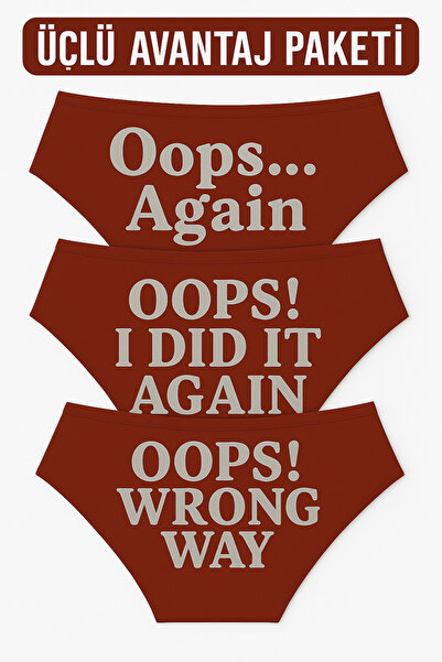 TWINTICKS Pack of 3 Red Christmas Themed Women's Slip Panties, Metallic Lettering Printed , Fun Underwear