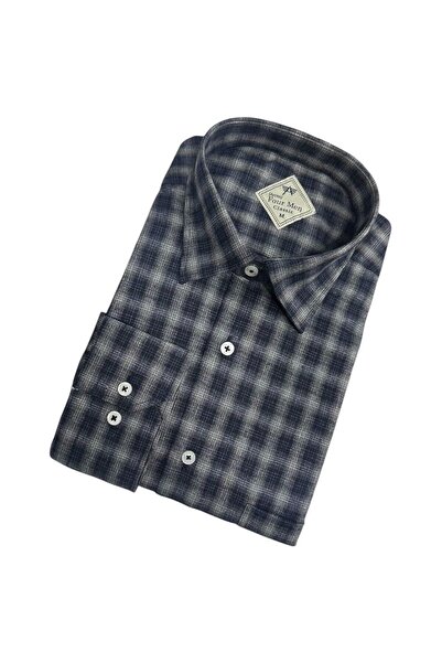 GÖMLEK GALERİSİ Classic Loose Fit Plaid Wool Flannel Woven Men's Shirt