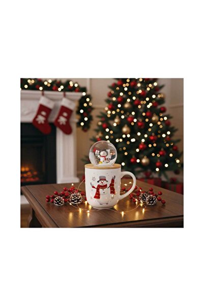 Housevetta Christmas mug, Snowman, glass globe, bamboo lid, 500 ml