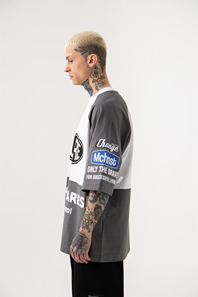 Machinist Men's Future Printed Cotton Oversized T-Shirt White-Smoke