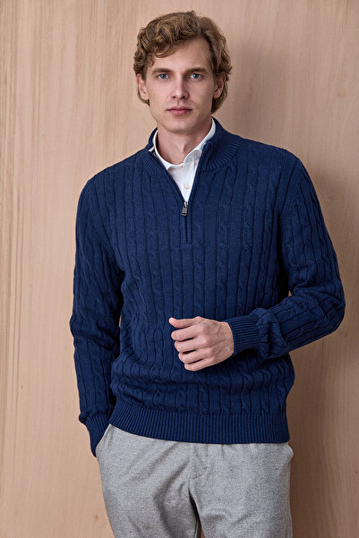 SMILE Dramen Dark Indigo 100% Cotton Zippered Knitwear