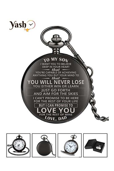 Yash Vintage Pocket Watch for Son Quartz Black Timepiece with Chain and Class...