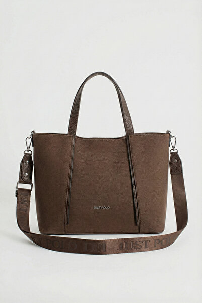 Just Polo Women's Large Size Water Resistant Brown Lacoste Fabric Long Strap 4 Compartment Hand and Shoulder Bag Pbu2170