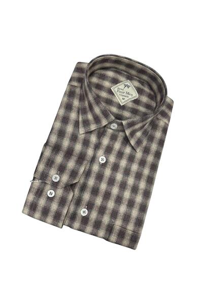 GÖMLEK GALERİSİ Classic Loose Fit Plaid Wool Flannel Woven Men's Shirt