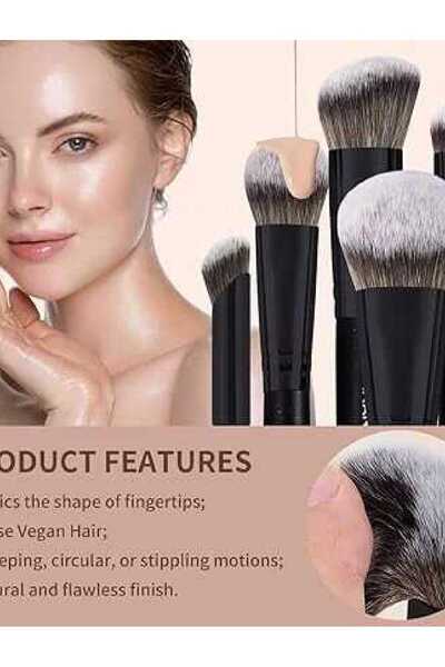 Generic Professional 5-Piece Makeup Brush Set - Black Synthetic Bristles, Waterproof, 4.9 cm