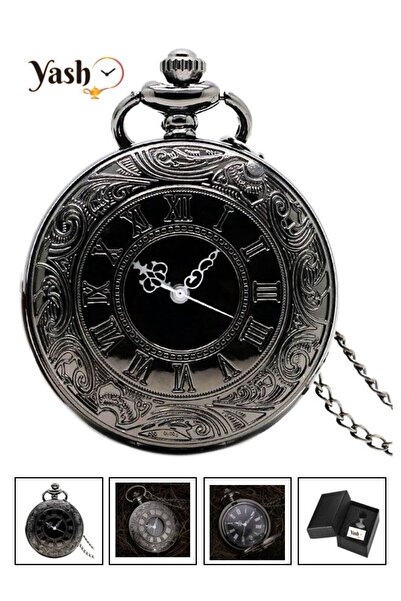Yash Romanian Style Quartz Pocket Watch (Rom-BLK-LC)