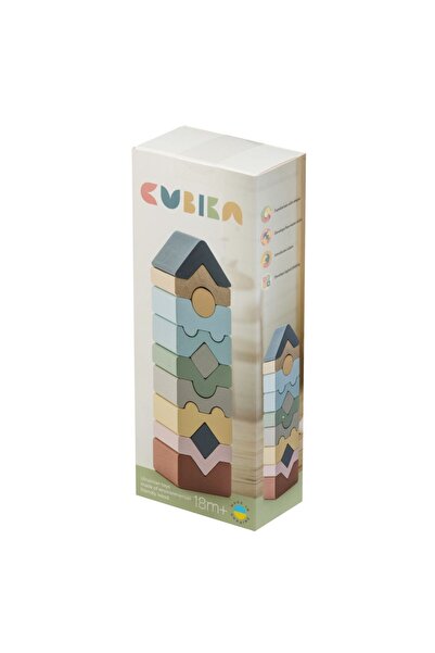 CUBIKA Cubika Wooden Toy, Tower Construction Set 12 Pieces - Pastel
