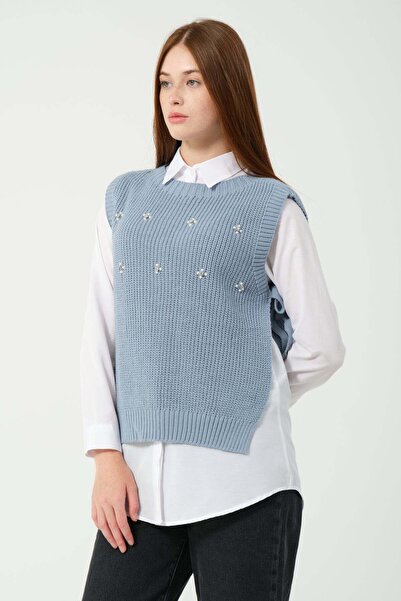 Hatun Atila Hatunatila Stone Detailed Knitwear Sweater 2020 Indigo