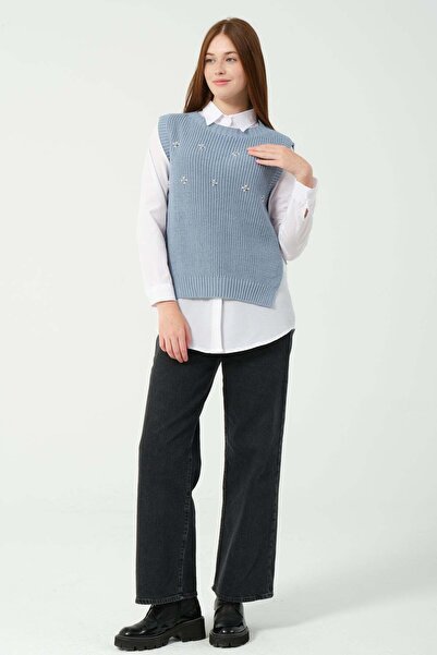 Hatun Atila Hatunatila Stone Detailed Knitwear Sweater 2020 Indigo