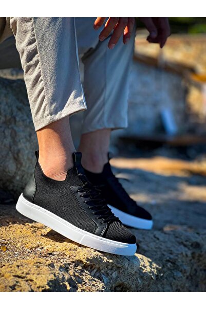 Lucy Shoes Yg-112 Men's Lace-Up Casual Knit Sneaker Shoes Cbt - Black