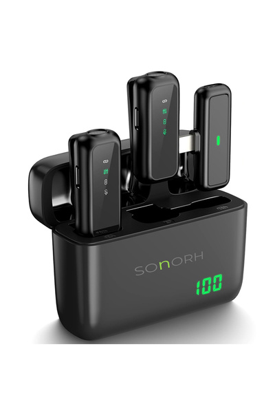 SONORH Set de 2 căști profesionale SONORH® Lavalier Wireless, USB-C, cu carcasă de încărcare, anulare a zgomotului, Plug&Play