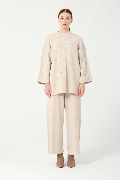 Hatun Atila Hatunatila Stone Detailed Double Suit 25206 Beige