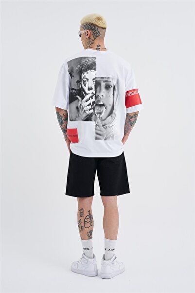 Machinist Men's Oversized Freedom Printed T-Shirt White